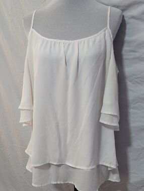 Soulmates White Chiffon Cold-Shoulder Camisole